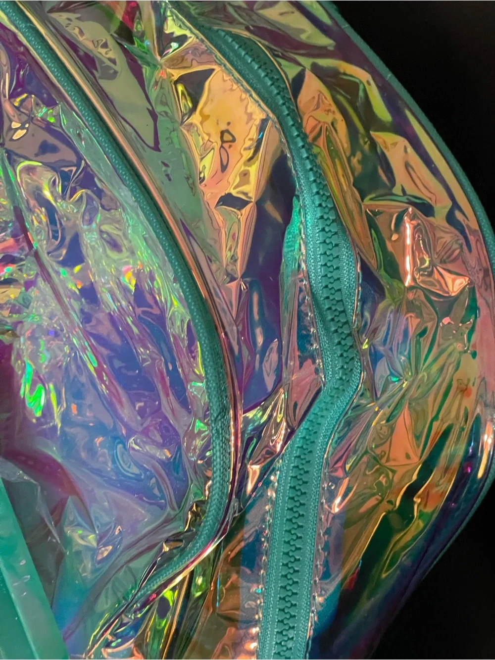 Holographic Teal Clear Backpack with Starry Wristlet